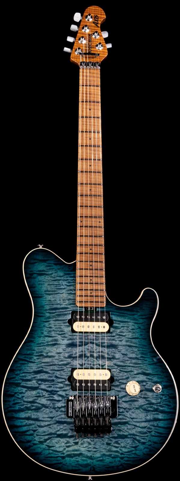 Ernie Ball Axis Roasted Flame Maple Neck Quilt Maple Top Yucatan Blue