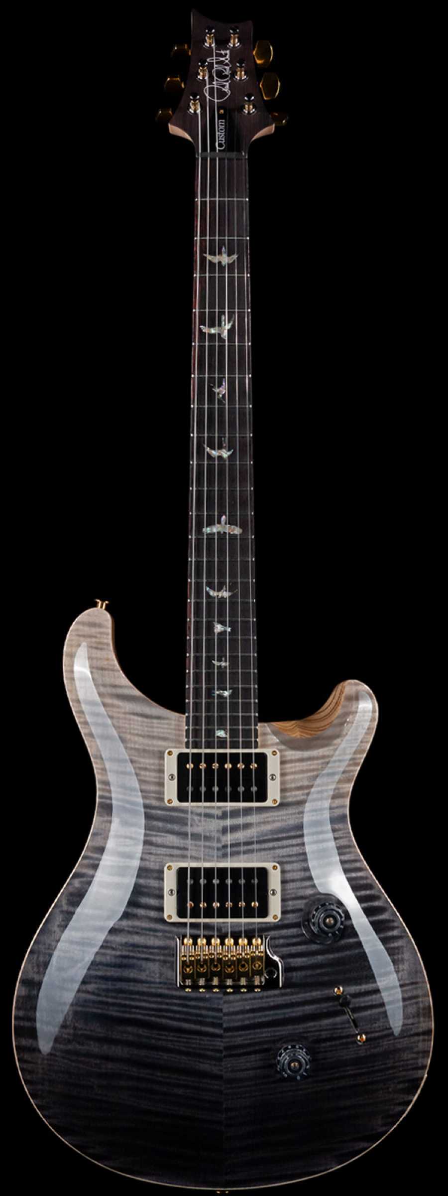 PRS Wood Library Custom 24 10 Top Swamp Ash Back Pattern Thin Flame Neck Grey  Black Fade - WildCat Guitars
