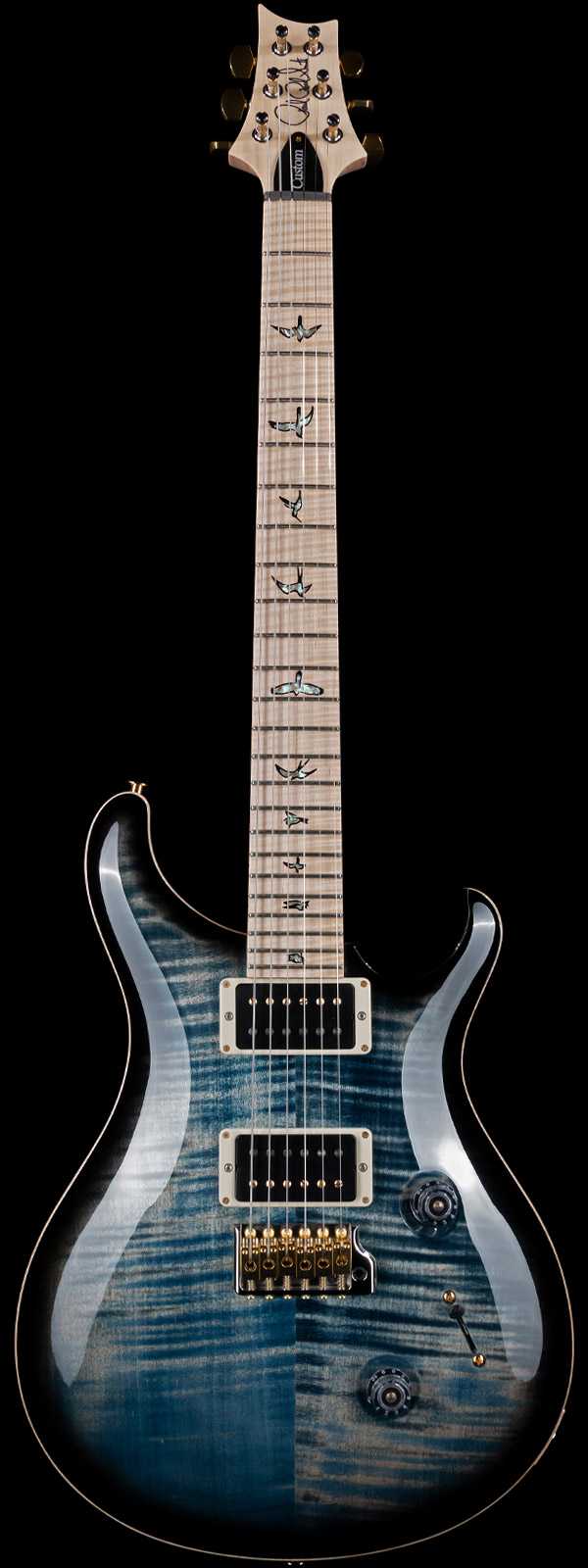 PRS Wood Library Custom 24 10 Top Flame Maple Neck Faded Whale Blue Smokeburst
