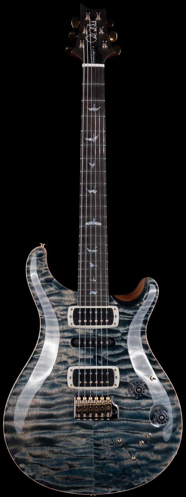 PRS Wood Library Modern Eagle V 10 Top Quilt Brazilian Board Faded Whale Blue