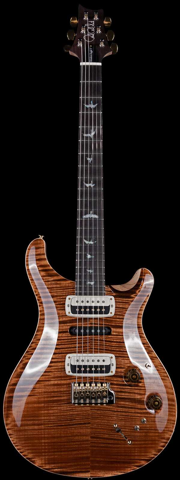PRS Wood Library Modern Eagle V 10 Top Flame Pattern Neck Carve Copperhead