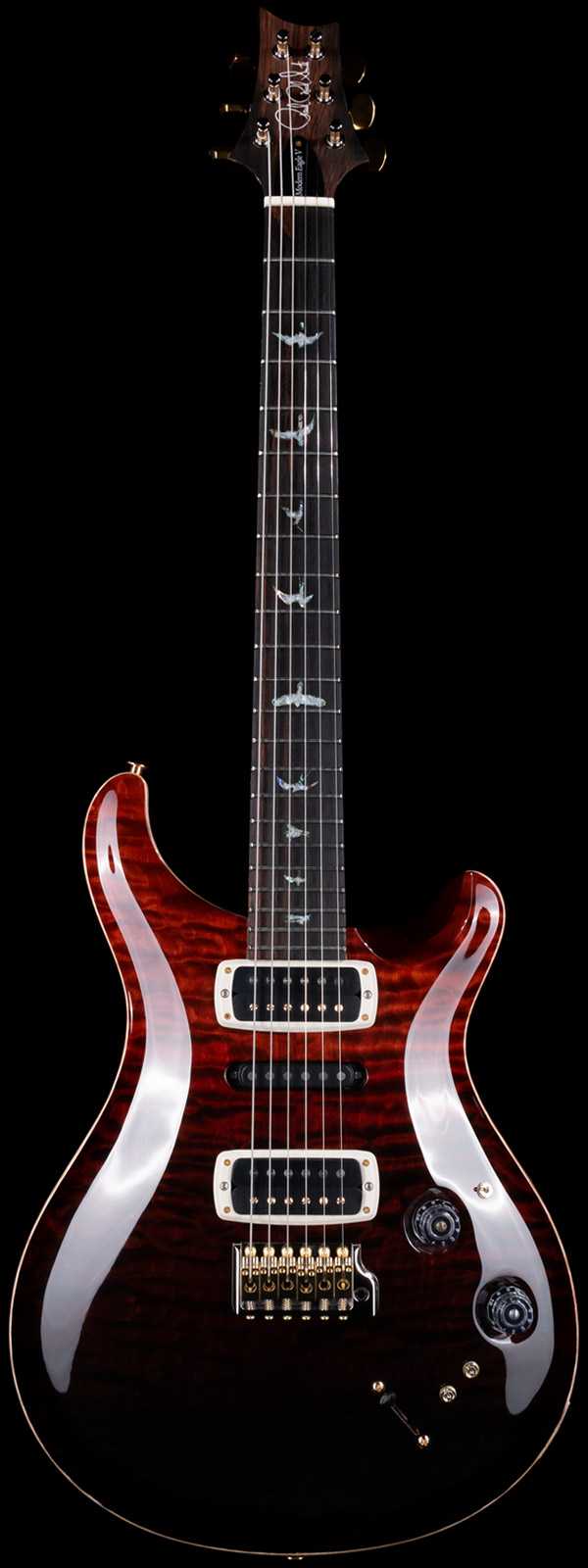 PRS Wood Library Modern Eagle V 10 Top Quilt Brazilian Board Fire Red Grey Black Fade