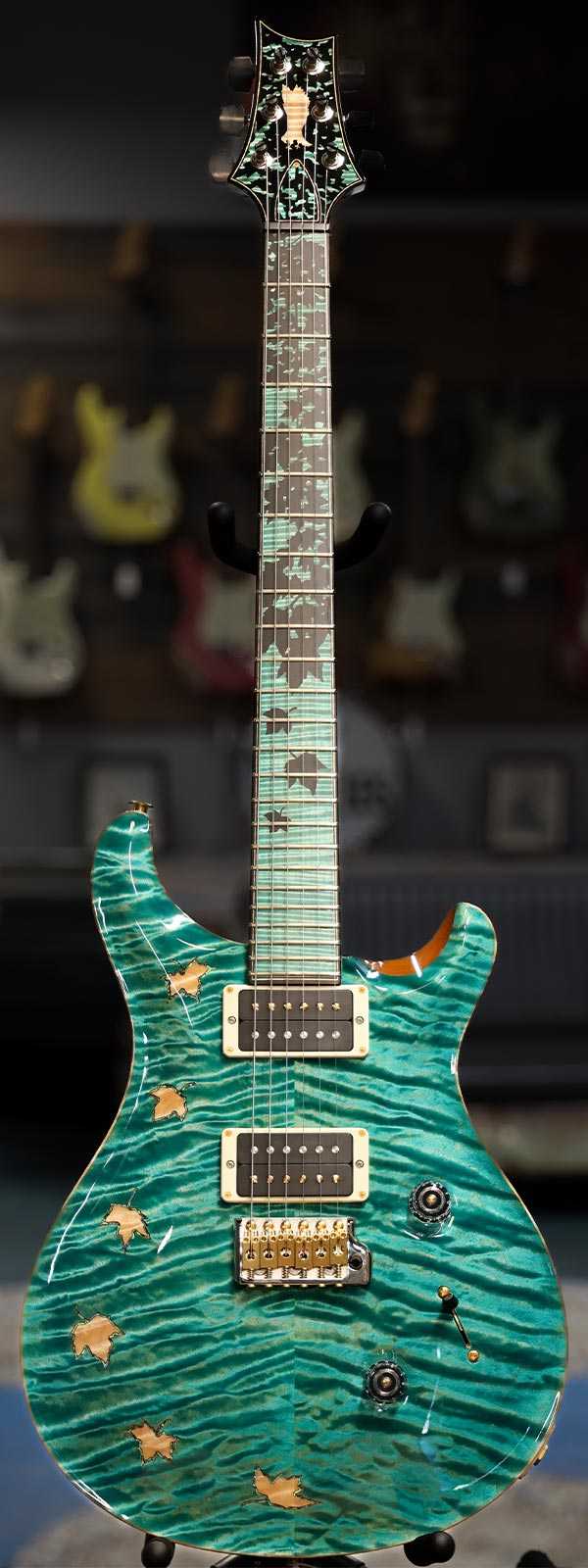PRS Private Stock 9415 Custom 24 Falling Leaves Quilt Top Maple and Ebony Board Bahamian Blue