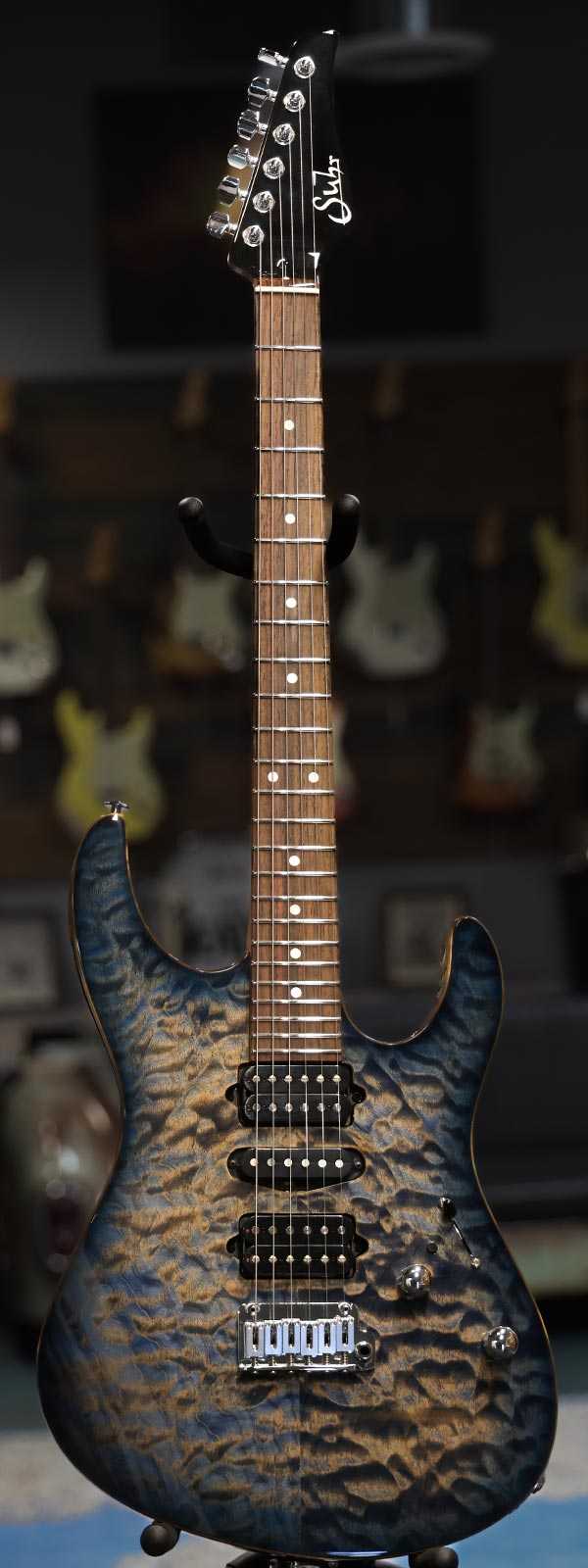 Suhr Custom Modern Quilt Top Roasted Maple Neck Rosewood Fretboard Faded Trans Whale Blue Burst