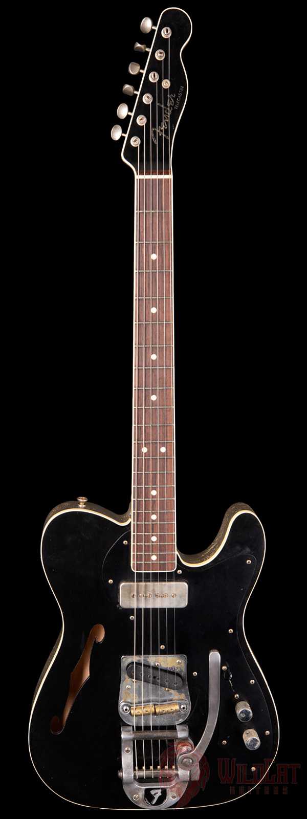 Fender Custom Shop Masterbuilt Vincent Van Trigt 1960s Thinline Telecaster Journeyman Black Top Silver Sparkle Back