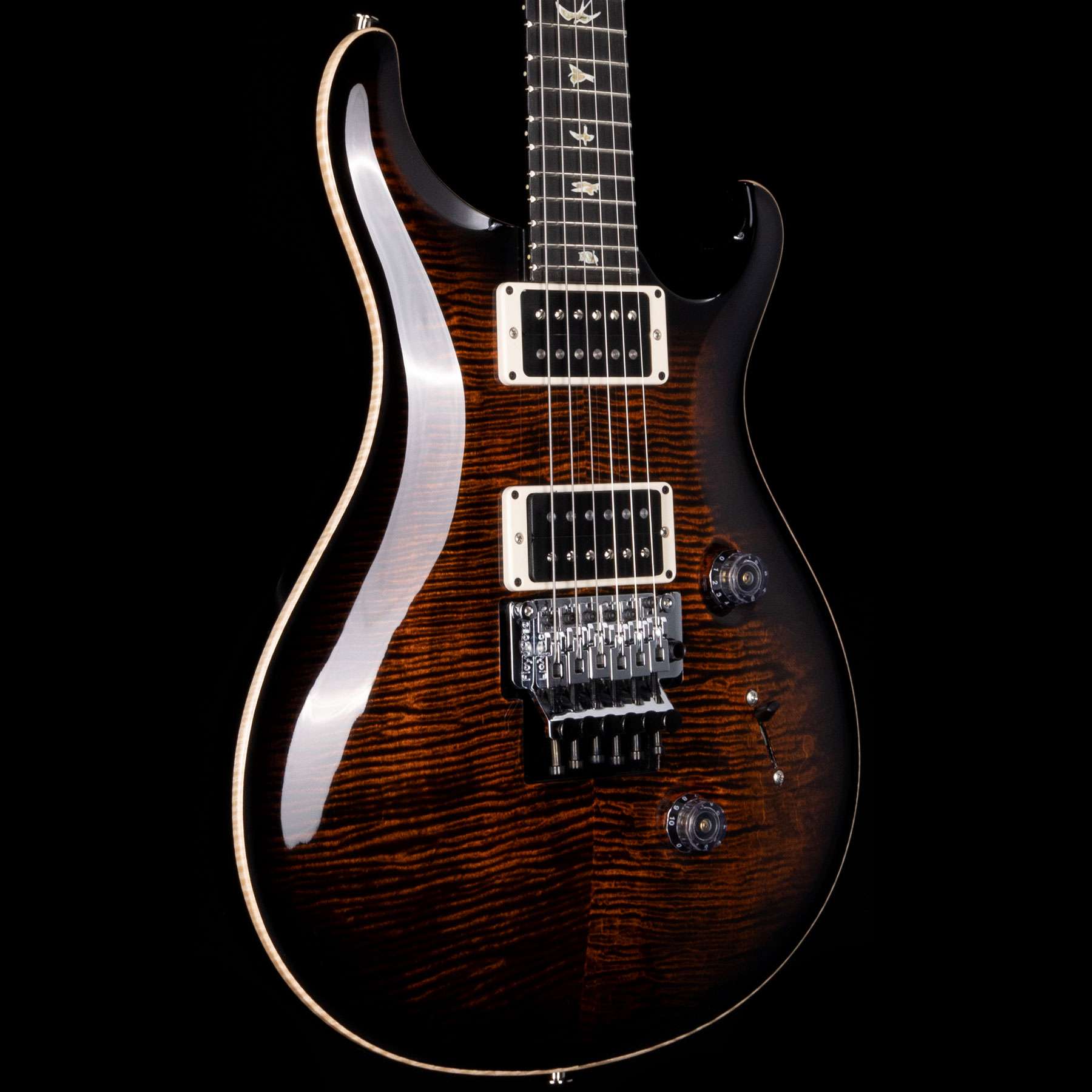 PRS Custom 24 Floyd Rose Flame Maple Ten Top Ebony Board Black Gold