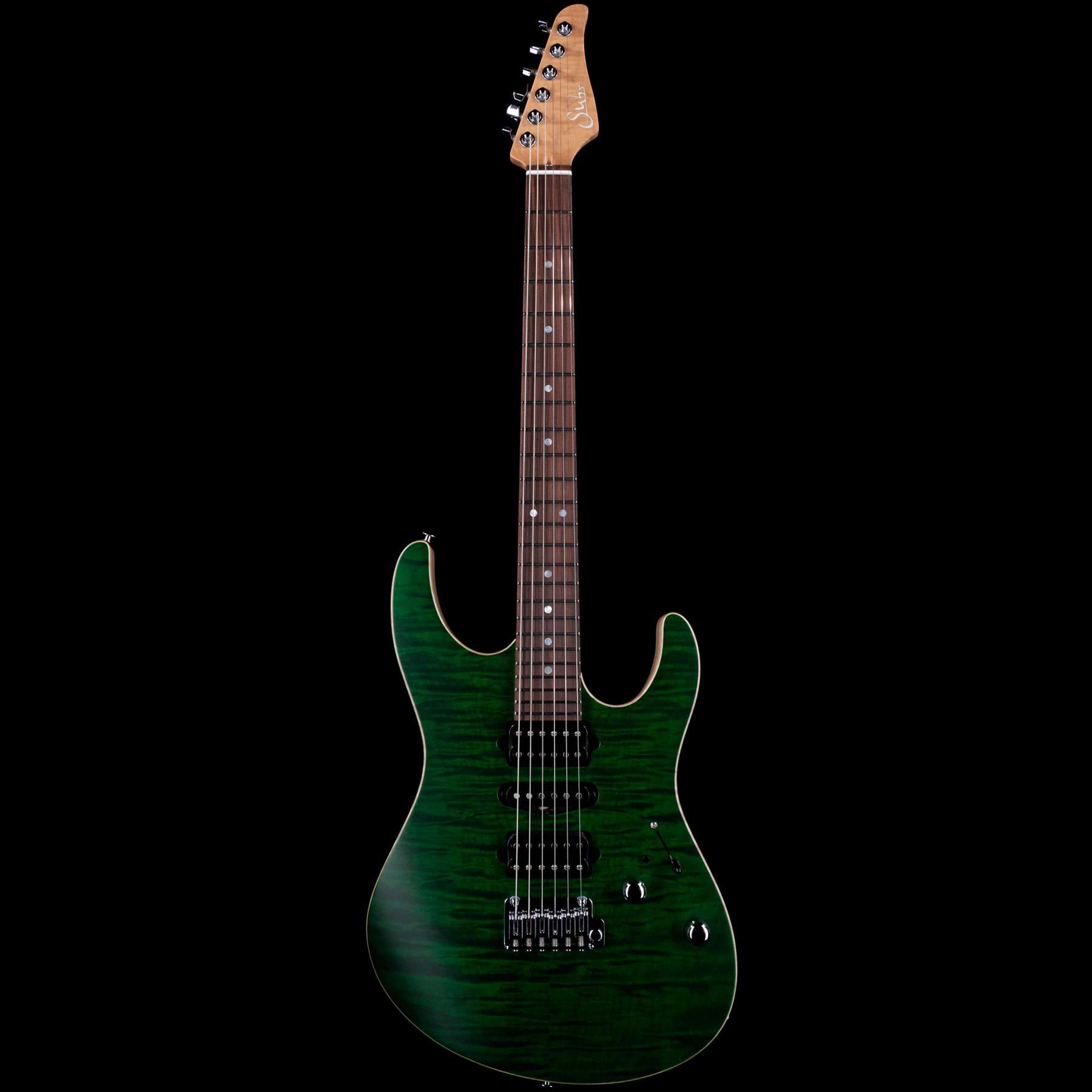 Suhr Modern Quilt Top Roasted Flame Maple Neck Trans Green Satin